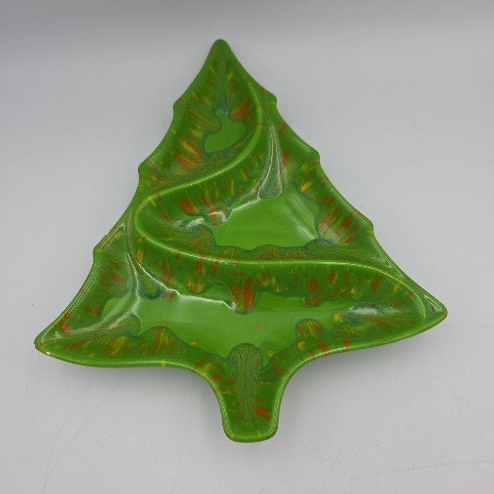 Vintage 11.5" Atlantic Mold Ceramic Christmas Tree Snack Candy Nut Tray Platter